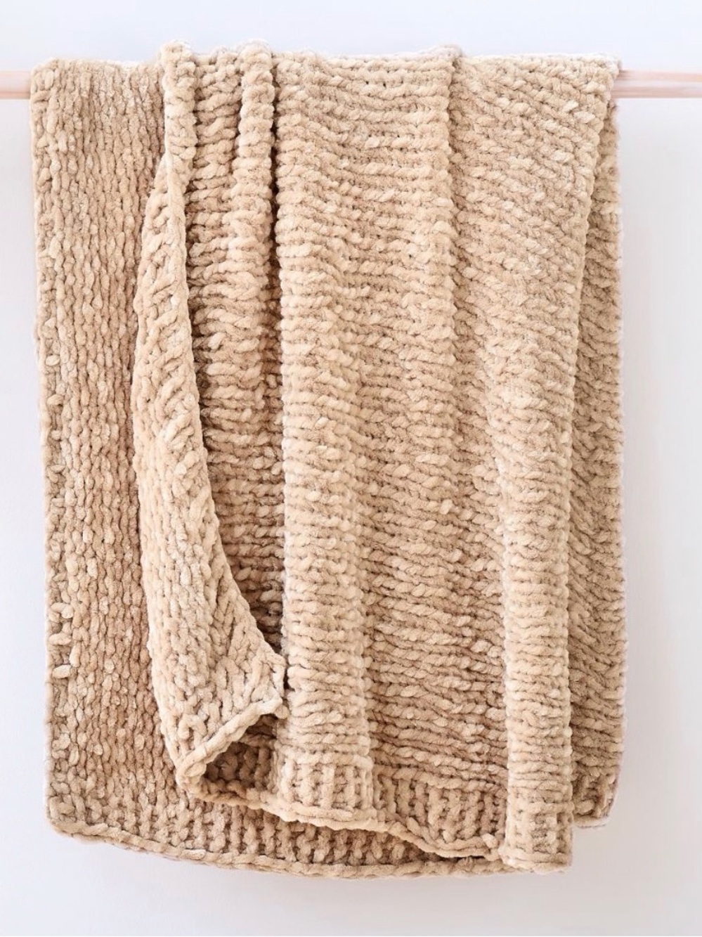 West Elm Chunky Luxury Chenille Throw 50x60 Sand NWT Hand Knit